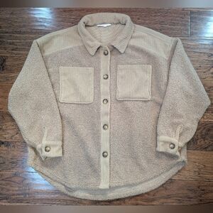 Bluenotes Tan Sherpa Ribbed Collar Shacket Shirt Jacket Size Large